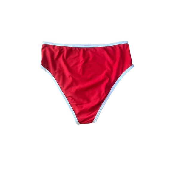 Its Now Cool Waisted Duo Bikini Briefs Stretch Nylon Red White Contrast Size 8 - Picture 9 of 11